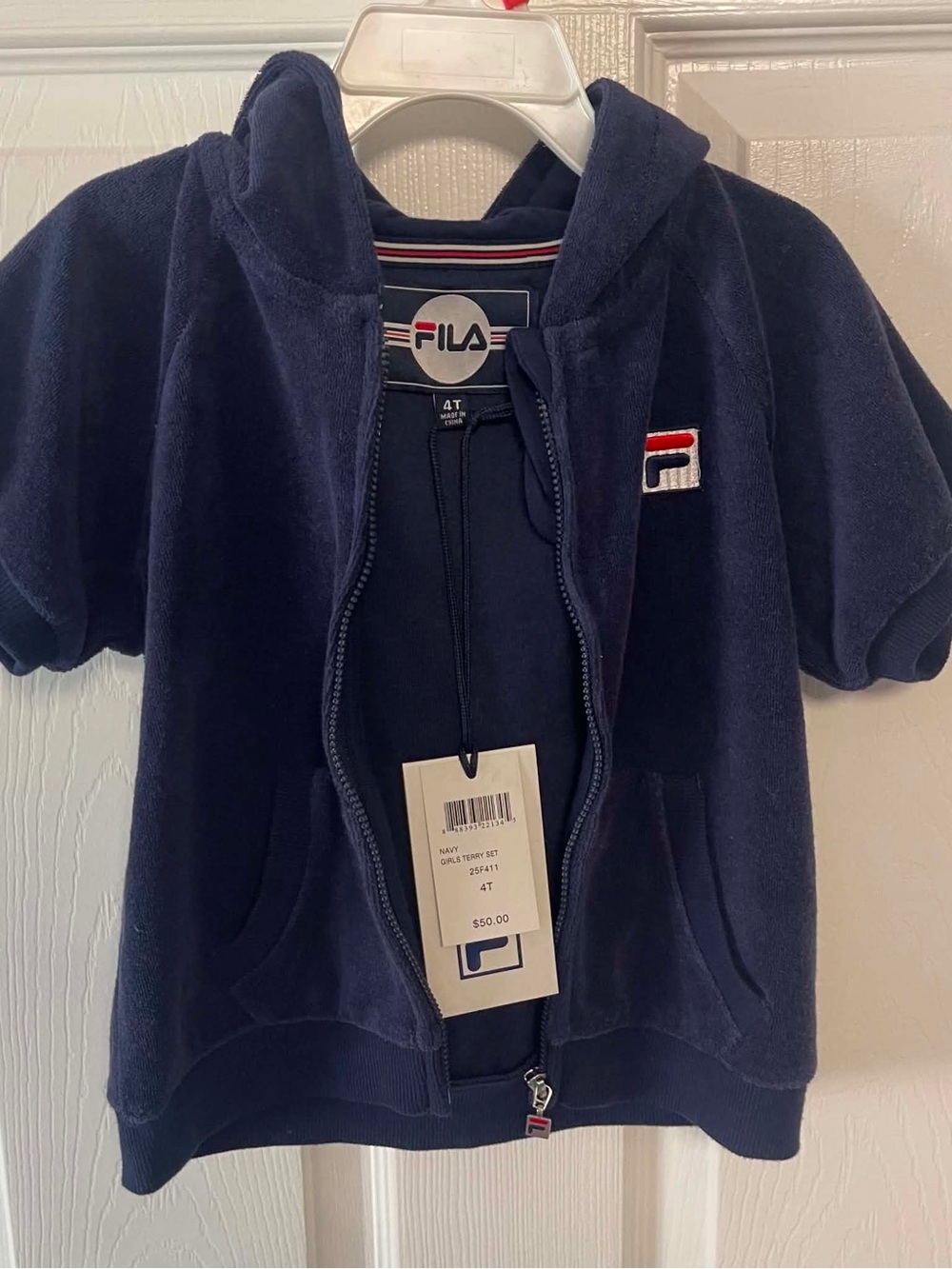 Fila Navy Hooded Kids Terry Zip-Up with Logo Patch